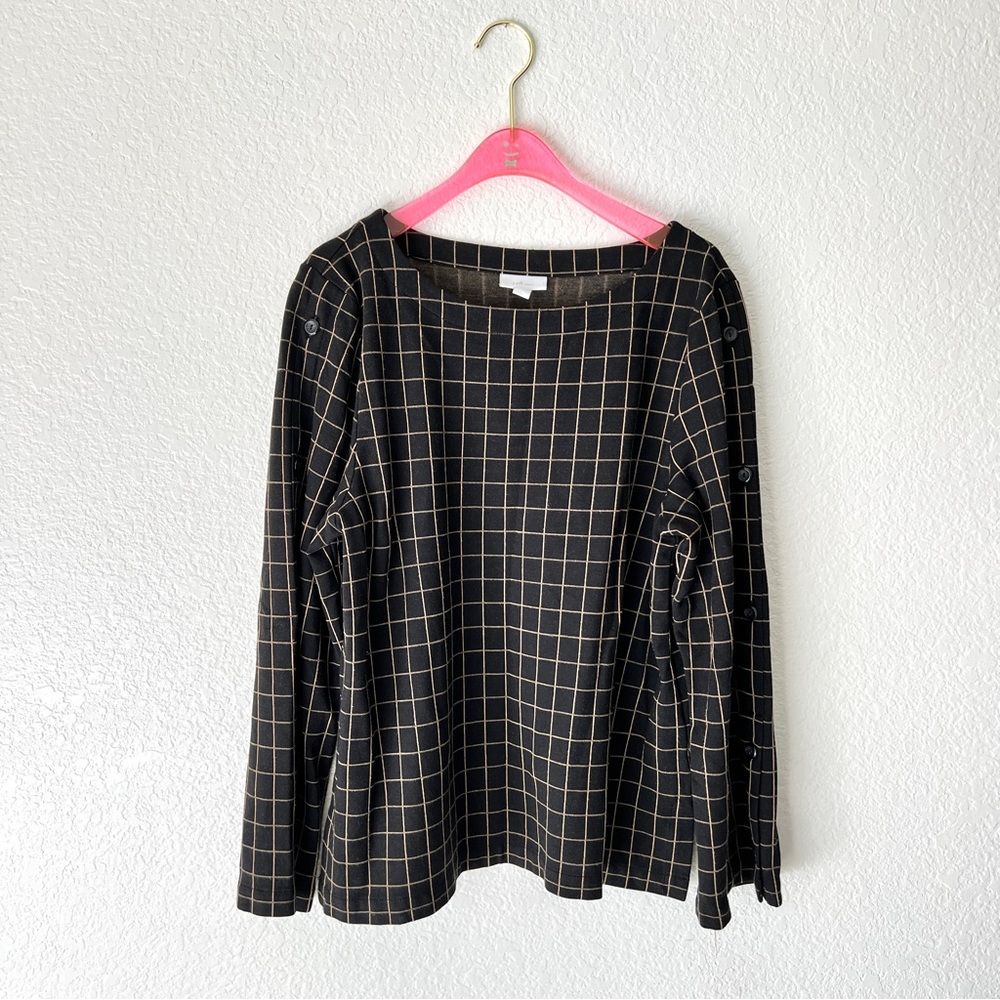 J. Jill Ponte Plaid Career Long Sleeve Top Size Large
